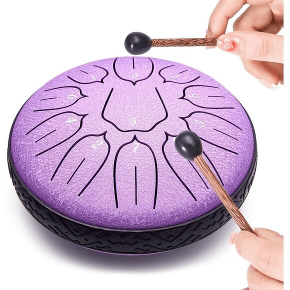 Steel Tongue Drum 6 Inch 11 Notes Hand Drums for Musical Education Yoga (Purple) - Picture 4 of 7